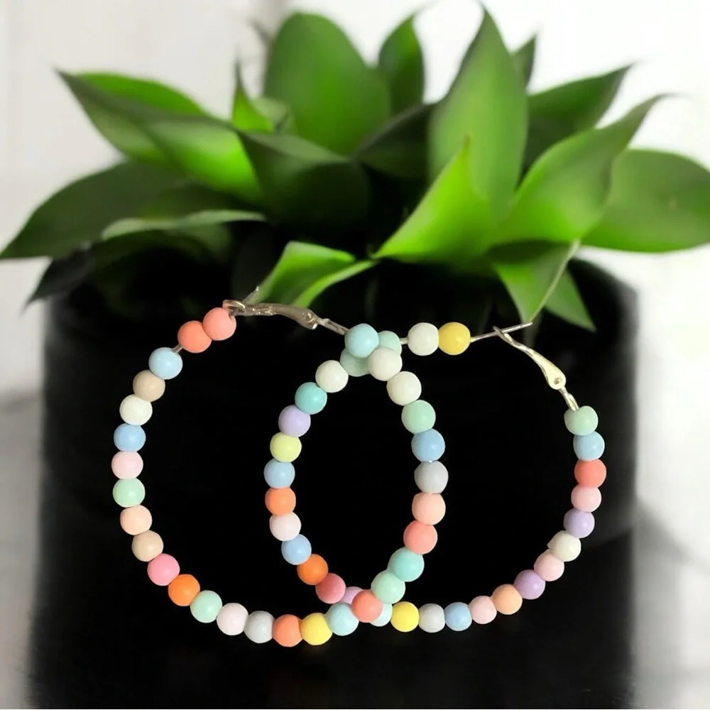 Colorful Beaded Hoop Earrings - Picture 2 of 2